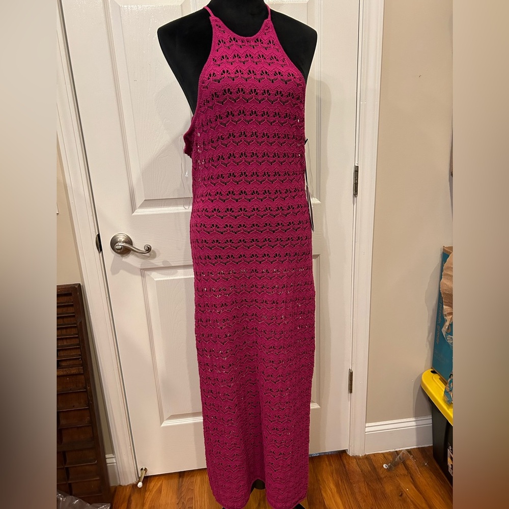 Future Collective Pink Crochet Swimsuit Coverup Maxi Dress Size XL NWT